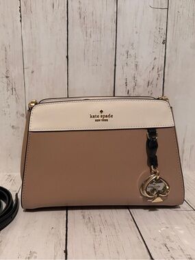 kate spade Hazelnut and Cream Leather Crossbody with Gold Charm